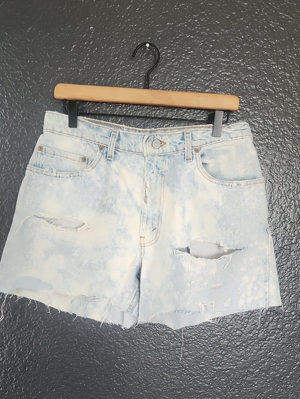 Levi's Bleach-Wash Light Blue Distressed Denim Shorts